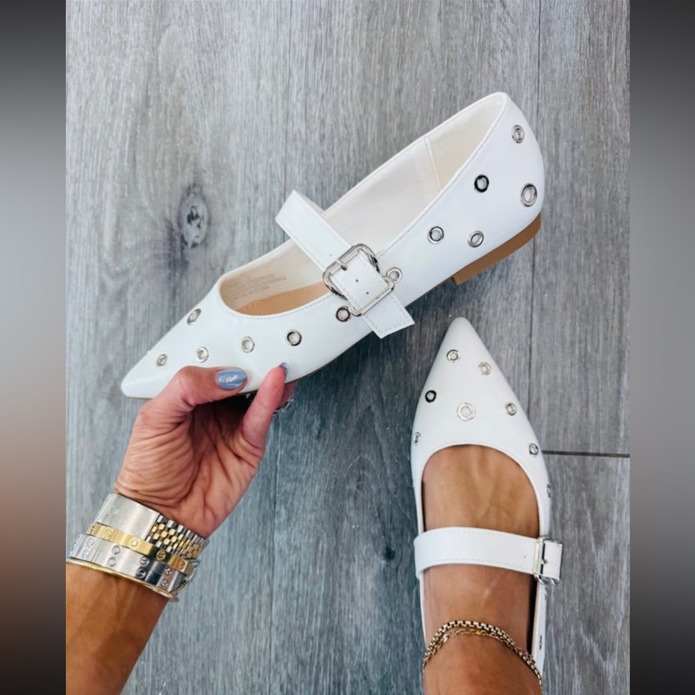 White Studded Flats with Buckle